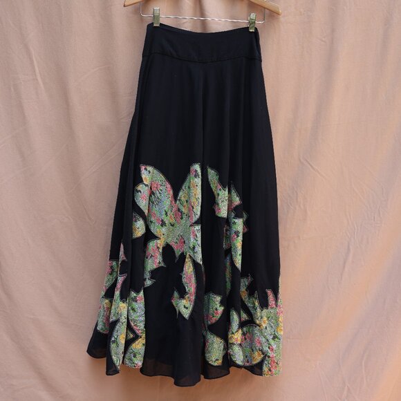 Anthropologie fei Patchwork Floral Quilted Black Skirt Cotton Size 0 90s Y2K - Picture 1 of 9